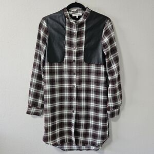 CHARLES HENRY EUC Plaid Mini Dress w Faux Leather Panels